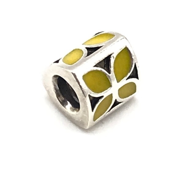 Pandora Retired Yellow Enamel Flower Floral Block Bead Charm - Picture 1 of 4